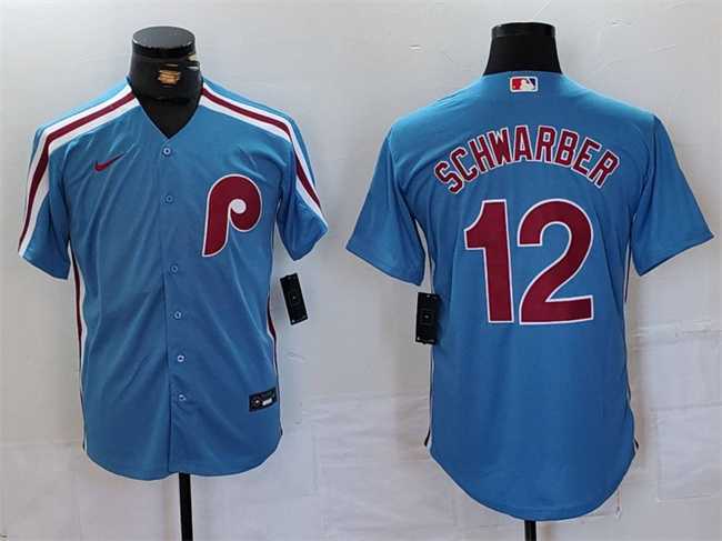 Mens Philadelphia Phillies #12 Kyle Schwarber Blue Cool Base Stitched Jersey->philadelphia phillies->MLB Jersey